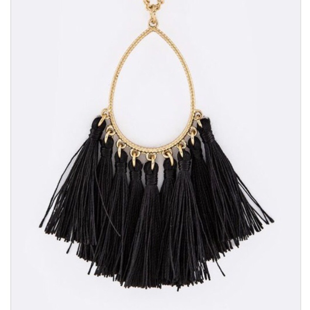 Tasseled Teardrop Necklace in Black